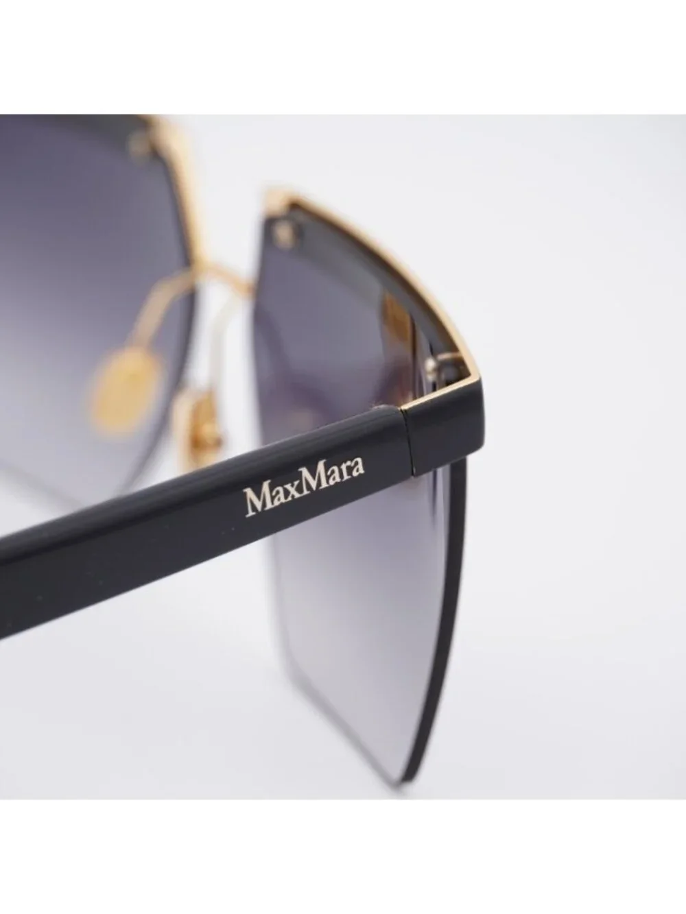 Max Mara MM0071 01A Sunglasses Shiny Black Square Frame, Smoke Lenses